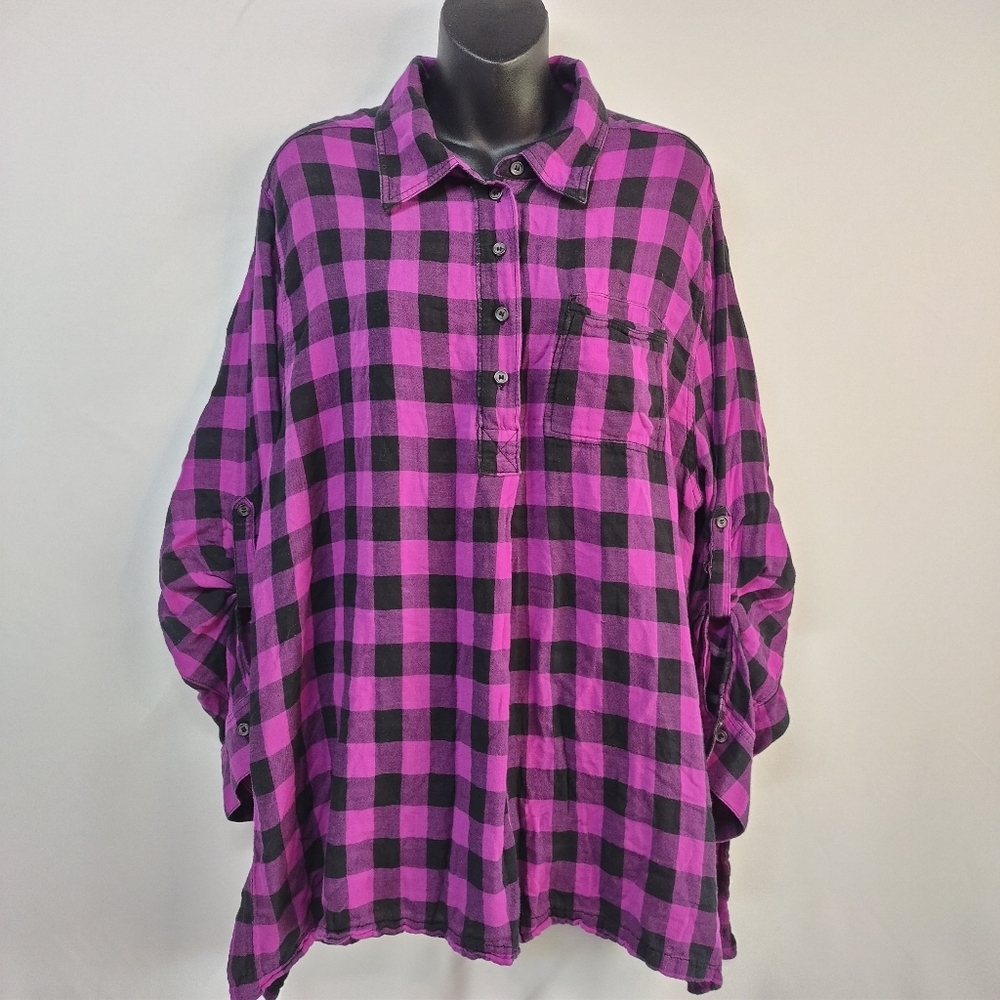 Lane Bryant Women's Purple Flannel 1/2 Button Shirt Top Size 18/20